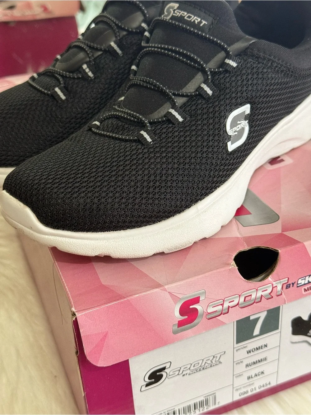 Skechers Women's Black Knit Slip-On Athletic Sneakers with White Sole
